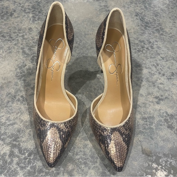 JESSICA SIMPSON- SZ 7 Snake Print Sequined Pumps - Picture 4 of 7
